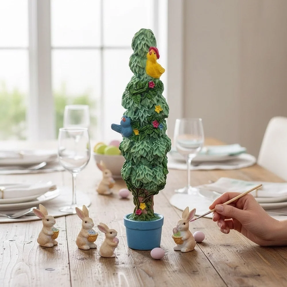 Spring/Easter Tree Colorful Birds Mini Home Decor Knick-Knack Green/Blue EUC